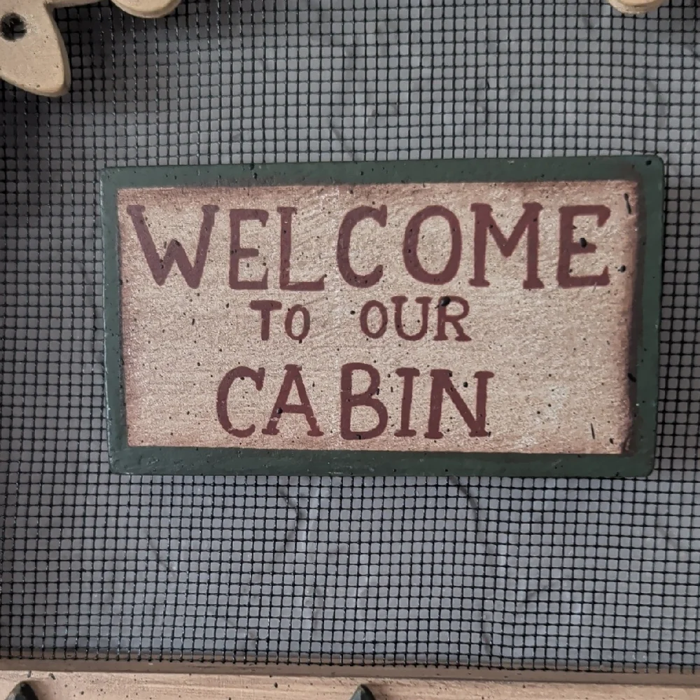 Welcome to Our Cabin Rustic Wall Shelf Decor Hooks Hanger Wood Wire Distressed